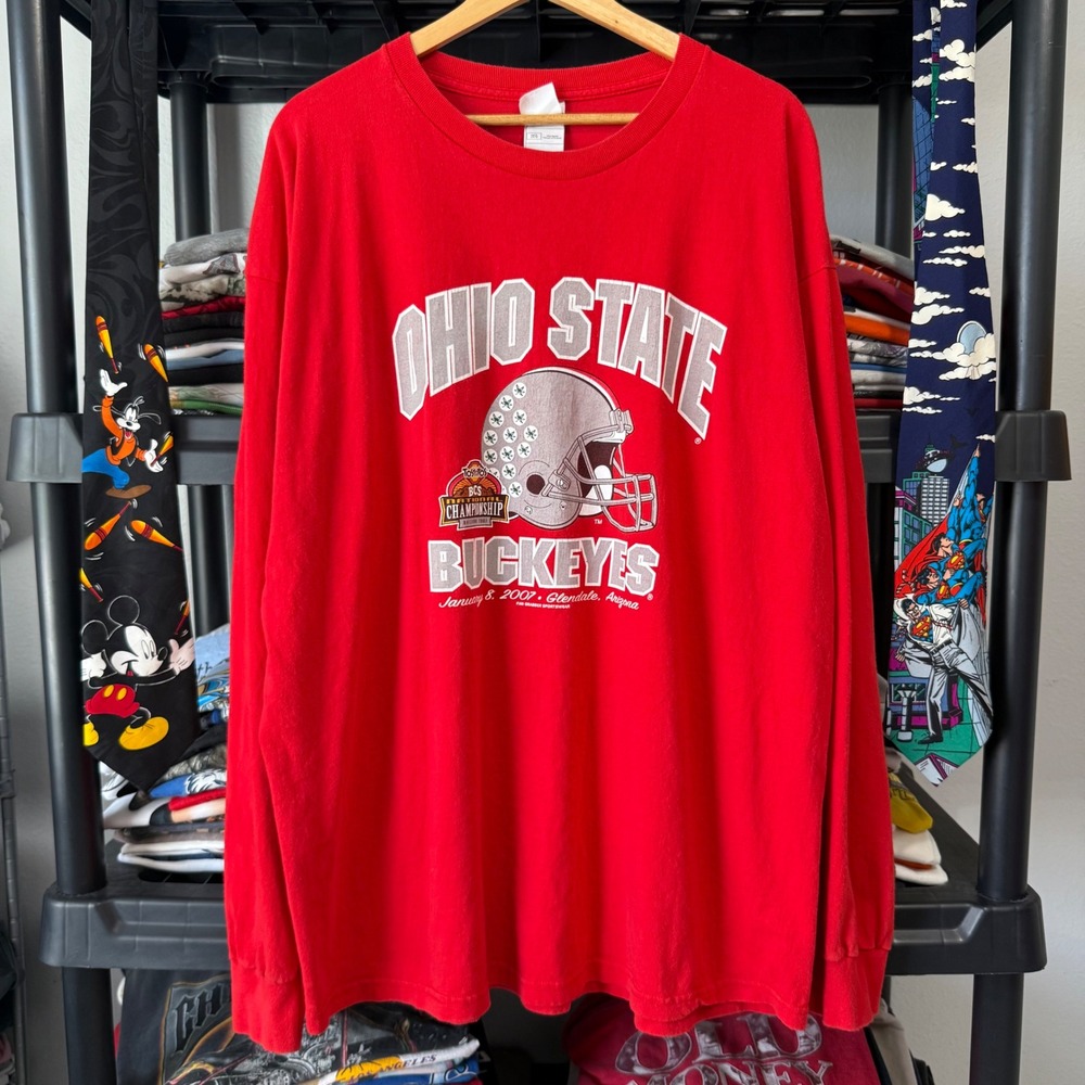 2000s Red Ohio State Buckeyes BCS National Championship Long Sleeve Shirt 2XL